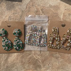 New KELMALL Lot Or 3 Glass Statement Drop Earrings (Amazon Returns)